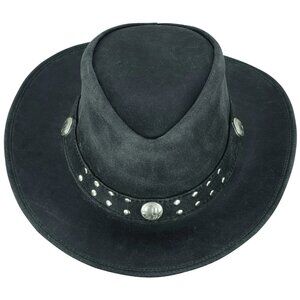 Black Leather Concho Cowboy Hat